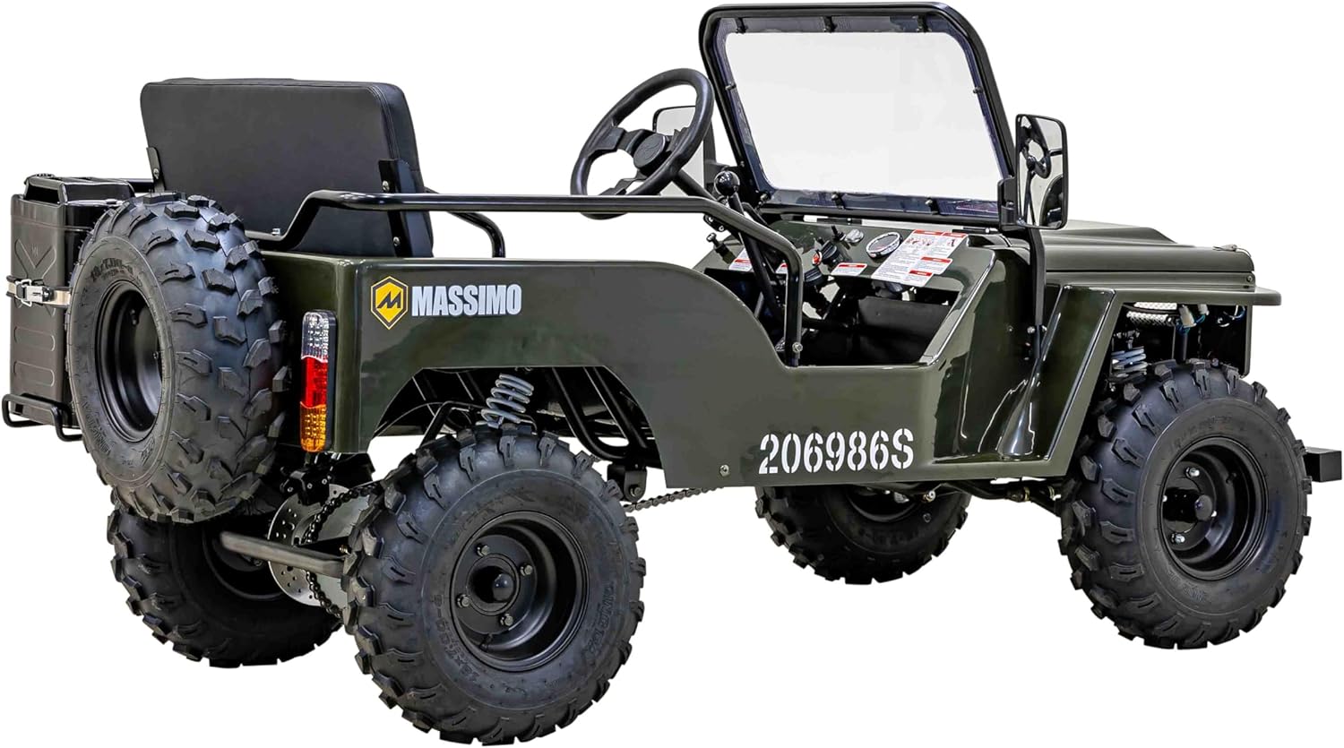 alt="Massimo Motor Mini 125 Go Kart featuring a sturdy roll cage, designed for enhanced safety during rides."